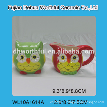 Cute owl shaped ceramic sugar and creamer set